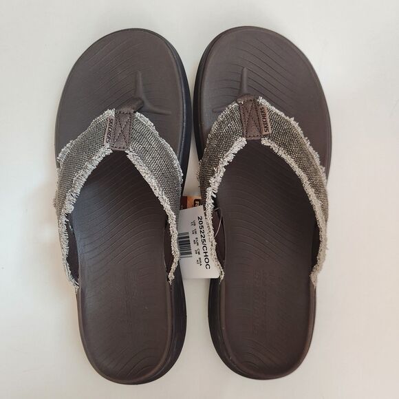 Skechers Relaxed Fit With Luxe Foam Chocolate Brown Men's Flip Flops Size 11 - Picture 4 of 11